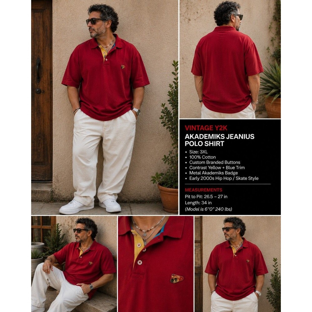 Vintage Y2K Akademiks Jeanius Polo Shirt 3XL Hip Hop Skate Streetwear